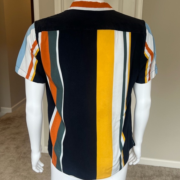 Zara Colorful Striped Flowy SS Button-Up w/ Revere Collar - Picture 4 of 7